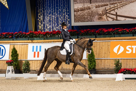 Celestine Kindler und Quotenkönig mit 70,19% auf Platz drei in der Einlaufprüfung der internationalen Jungen Reiter. | © Jasmin Metzner Fotografie
