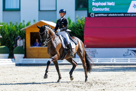 Glamourdoc und Raphael Netz trabten im Finale der siebenjährigen Dressurpferde zu Platz vier. | © Lafrentz