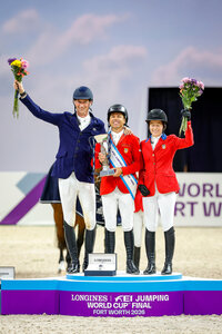 Das Podest bei den FEI World Cup Finals 2026: Sieg für Kent Farrington vor Daniel Deußer und Katherine A. Dinan | © Lafrentz/Tiffany van Halle
